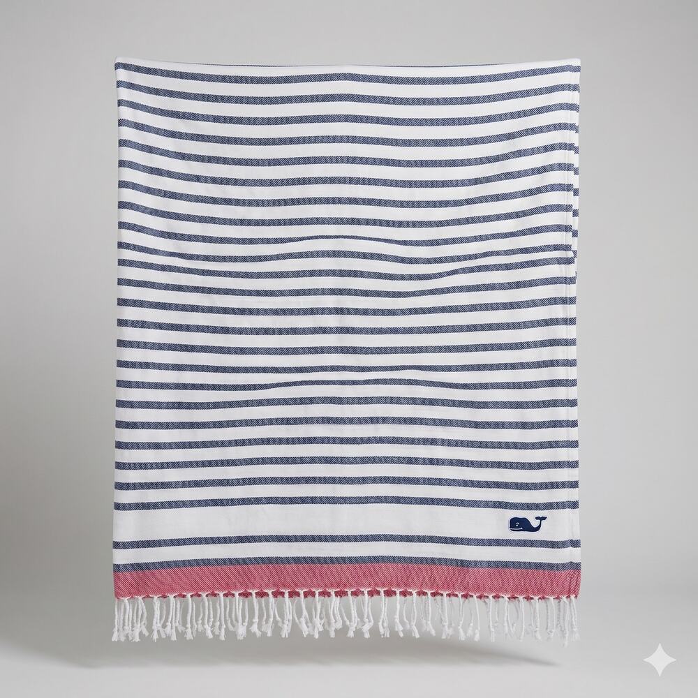 Vineyard Vines x Target OS Preppy Coastal Nautical Striped Fringe Throw Blanket